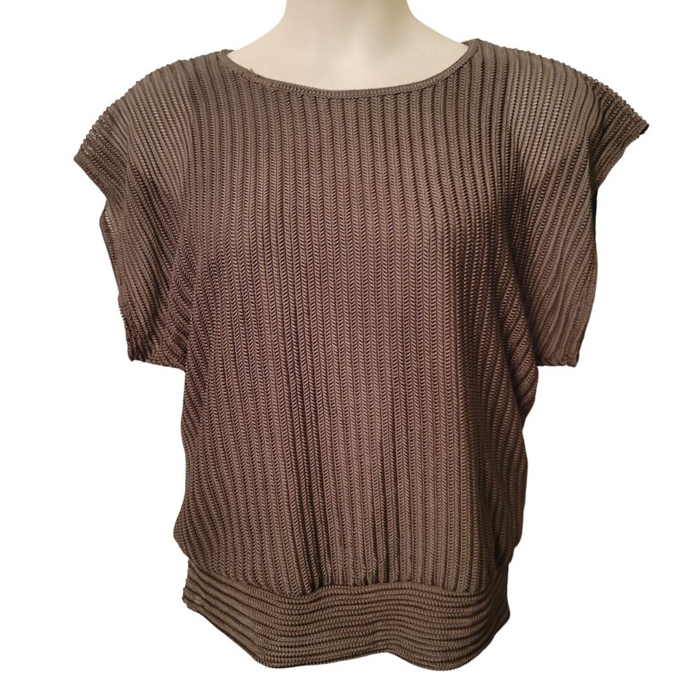 IN Studio Textured Top L USA Cap Sleeve Fall Autumn‎ Green